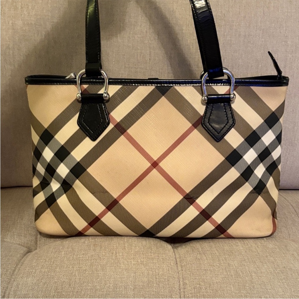 Burberry Tan and Black Checkered Shoulder Bag
